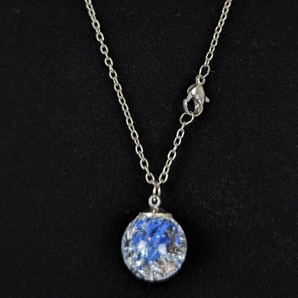 (2/$20) Clear & Blue Crackle Glass Ball Pendant Necklace - Picture 4 of 5